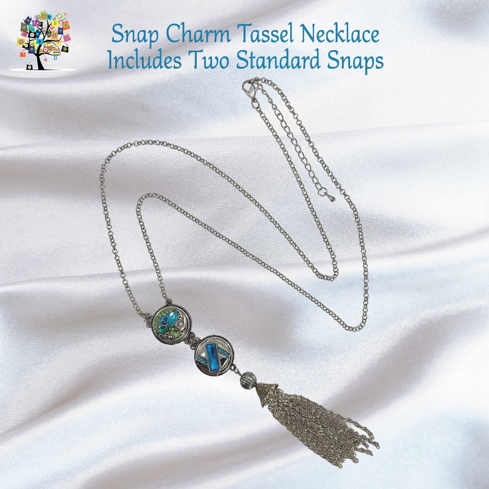 Snap Charm Pendant Tassel Necklace Includes Two Standard Snaps and 30" Chain